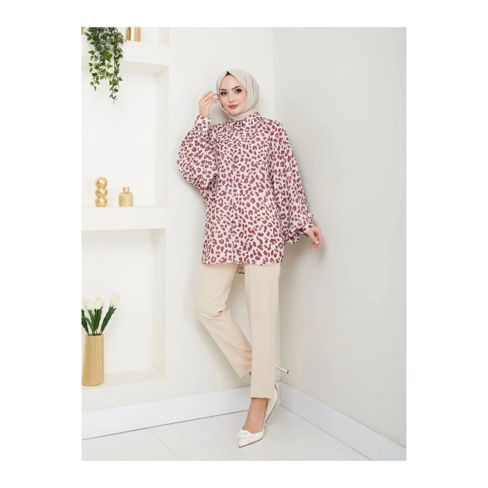 LEOPAR DESENLİ JESİCA GÖMLEK  UZUN KOL 2508 BORDO  38 BEDENDIR