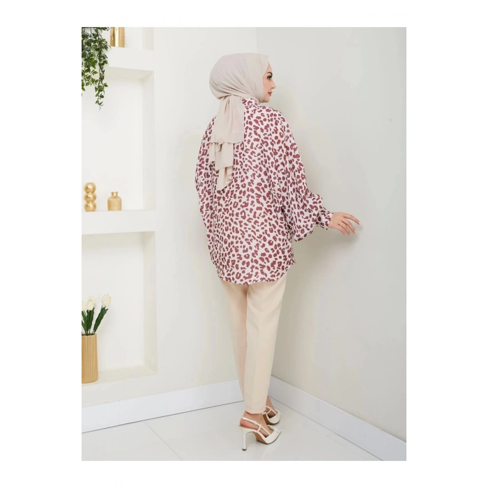 LEOPAR DESENLİ JESİCA GÖMLEK  UZUN KOL 2508 BORDO  38 BEDENDIR