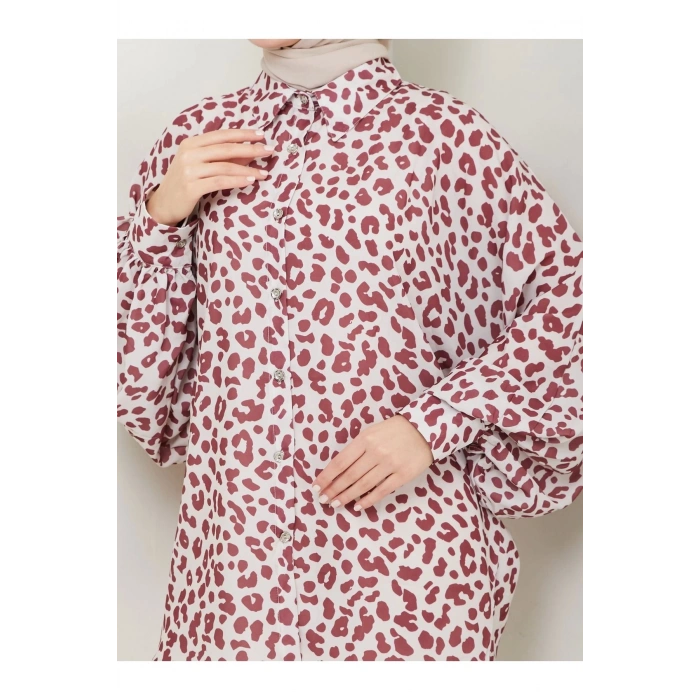 LEOPAR DESENLİ JESİCA GÖMLEK  UZUN KOL 2508 BORDO  38 BEDENDIR