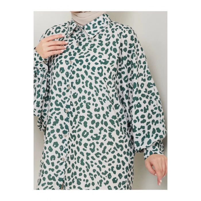 LEOPAR DESENLİ GÖMLEK UZUN KOL 2508 ZÜMRÜT 38 BEDEN