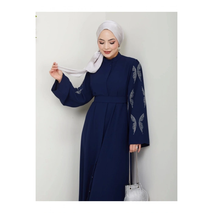 Taşli̇ Abaya Tesettür Giyim Kadin Ferace Elbise Laci̇vert