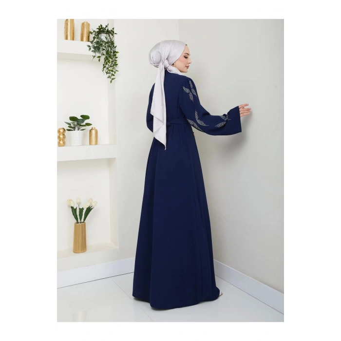 Taşli̇ Abaya Tesettür Giyim Kadin Ferace Elbise Laci̇vert