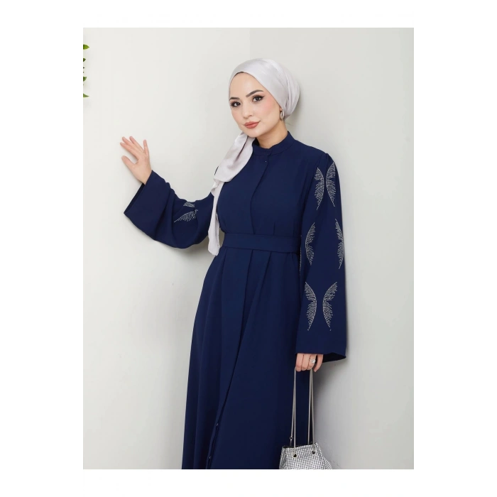 Taşli̇ Abaya Tesettür Giyim Kadin Ferace Elbise Laci̇vert