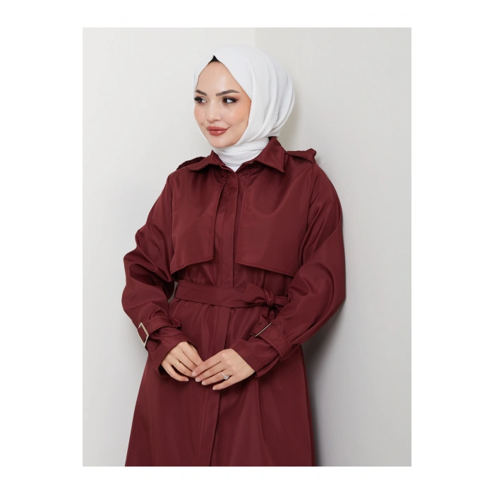 UZUN TRENCH 140 CM BOYUNDA TRENÇKOT BORDO