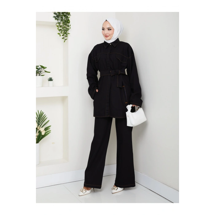 KADIN CEP DETAYLI KÜŞAKLI DENİM CEKET PANTALON TAKIM JEAN PREMİUM
