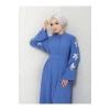 KELEBEK BASKI ABAYA TESETTÜR GIYIM KADIN FERACE ELBISE MAVİ