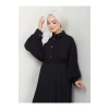 ETEĞİ PLİSELİ  GÖMLEKLI YAKA TESETTÜR TAKIM SİYAH