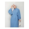 ETEĞİ PLİSELİ  GÖMLEKLI YAKA TESETTÜR TAKIM MAVİ