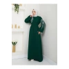 TAŞLİ ABAYA TESETTÜR GIYIM KADIN FERACE ELBISE ZÜMRÜT