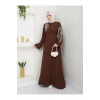 TAŞLİ ABAYA TESETTÜR GIYIM KADIN FERACE ELBISE KAHVE