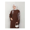 TAŞLİ ABAYA TESETTÜR GIYIM KADIN FERACE ELBISE KAHVE