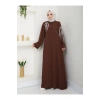 TAŞLİ ABAYA TESETTÜR GIYIM KADIN FERACE ELBISE KAHVE