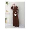 TAŞLİ ABAYA TESETTÜR GIYIM KADIN FERACE ELBISE KAHVE