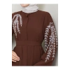 TAŞLİ ABAYA TESETTÜR GIYIM KADIN FERACE ELBISE KAHVE