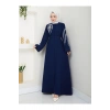 TAŞLİ ABAYA TESETTÜR GIYIM KADIN FERACE ELBISE LACIVERT