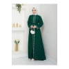 NAKIŞLI ABAYA TESETTÜR GIYIM KADIN FERACE ELBISE ZÜMRÜT
