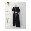 NAKIŞLI ABAYA TESETTÜR GIYIM KADIN FERACE ELBISE SİYAH
