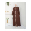 NAKIŞLI ABAYA TESETTÜR GIYIM KADIN FERACE ELBISE KAHVE