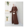 NAKIŞLI ABAYA TESETTÜR GIYIM KADIN FERACE ELBISE KAHVE