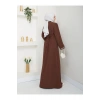 NAKIŞLI ABAYA TESETTÜR GIYIM KADIN FERACE ELBISE KAHVE