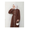 NAKIŞLI ABAYA TESETTÜR GIYIM KADIN FERACE ELBISE KAHVE