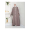 NAKIŞLI ABAYA TESETTÜR GIYIM KADIN FERACE ELBISE VİZON