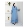KADIN TESETTÜR LEOPAR ELBİSE İKİLİ ABAYA TAKIM MAVİ