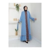 KADIN TESETTÜR LEOPAR ELBİSE İKİLİ ABAYA TAKIM MAVİ