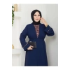 KADIN TESETTÜR LEOPAR ELBİSE İKİLİ ABAYA TAKIM LACİVERT