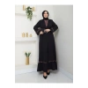 KADIN TESETTÜR LEOPAR ELBİSE İKİLİ ABAYA TAKIM SİYAH