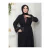 KADIN TESETTÜR LEOPAR ELBİSE İKİLİ ABAYA TAKIM SİYAH