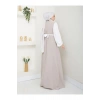 KADIN TESETTÜR KOLU BEYAZ ELBİSE ÇİÇEKLİ TOKA BEJ ELBİSE