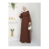 KADIN TESETTÜR YAKASI NAKİŞLİ ELBİSE KAHVE
