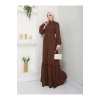 KADIN TESETTÜR DANTELLİ ŞERİT ELBİSE KAHVE