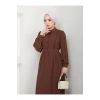 KADIN TESETTÜR DANTELLİ ŞERİT ELBİSE KAHVE