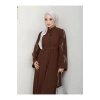 TAŞLİ ABAYA TESETTÜR GIYIM KADIN FERACE ELBISE KAHVE