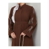 TAŞLİ ABAYA TESETTÜR GIYIM KADIN FERACE ELBISE KAHVE