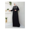 NAKIŞLI ABAYA TESETTÜR GIYIM KADIN FERACE ELBİSE 814 SİYAH