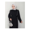 Taşli Abaya Tesettür Giyim Kadin Ferace Elbise Siyah