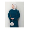Taşli Abaya Tesettür Giyim Kadin Ferace Elbise Siyah