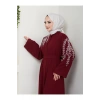 Taşli Abaya Tesettür Gıyım Kadın Ferace Elbıse Bordo