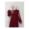 Taşli Abaya Tesettür Gıyım Kadın Ferace Elbıse Bordo