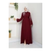 Taşli Abaya Tesettür Gıyım Kadın Ferace Elbıse Bordo