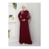 Taşli Abaya Tesettür Gıyım Kadın Ferace Elbıse Bordo