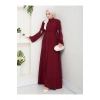KOLU ÇİÇEK NAKIŞ DETAYLI TESETTÜR KADIN ABİYE ELBİSE BORDO
