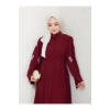 KOLU ÇİÇEK NAKIŞ DETAYLI TESETTÜR KADIN ABİYE ELBİSE BORDO