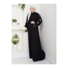 KOLU ÇİÇEK NAKIŞ DETAYLI TESETTÜR KADIN ABİYE ELBİSE SİYAH