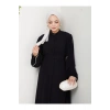 KOLU ÇİÇEK NAKIŞ DETAYLI TESETTÜR KADIN ABİYE ELBİSE SİYAH