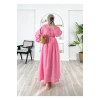 POPLİN KUMAŞ ÖNÜ NERVÜLLÜ BİYELİ ELBİSE PEMBE