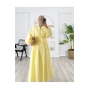POPLİN KUMAŞ ÖNÜ NERVÜLLÜ BİYELİ ELBİSE SARI